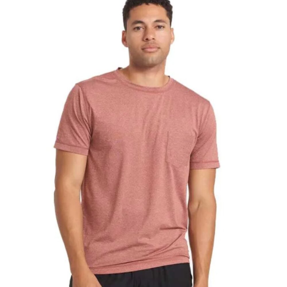 Vuori Shirt Mens Medium L  Orange Gym Running Vented Yoga Feather Pocket T